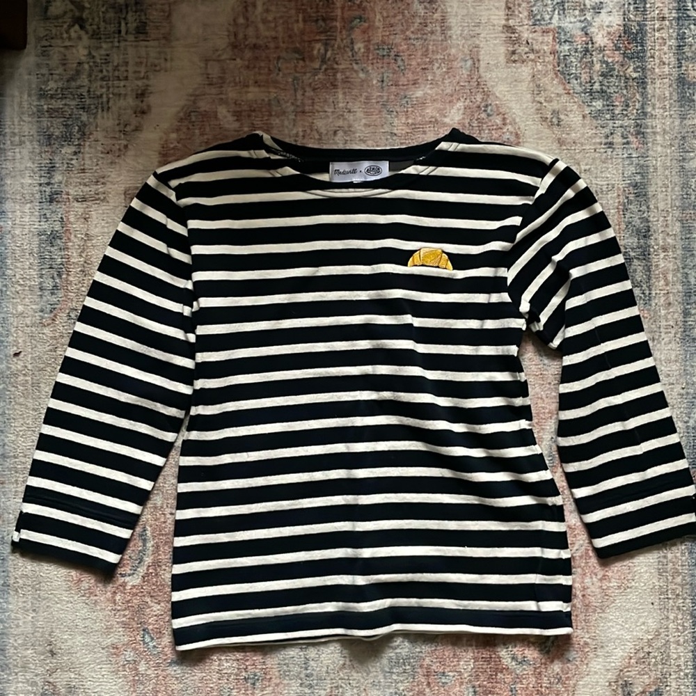 Madewell 3/4 sleeve striped shirt with croissant detail
